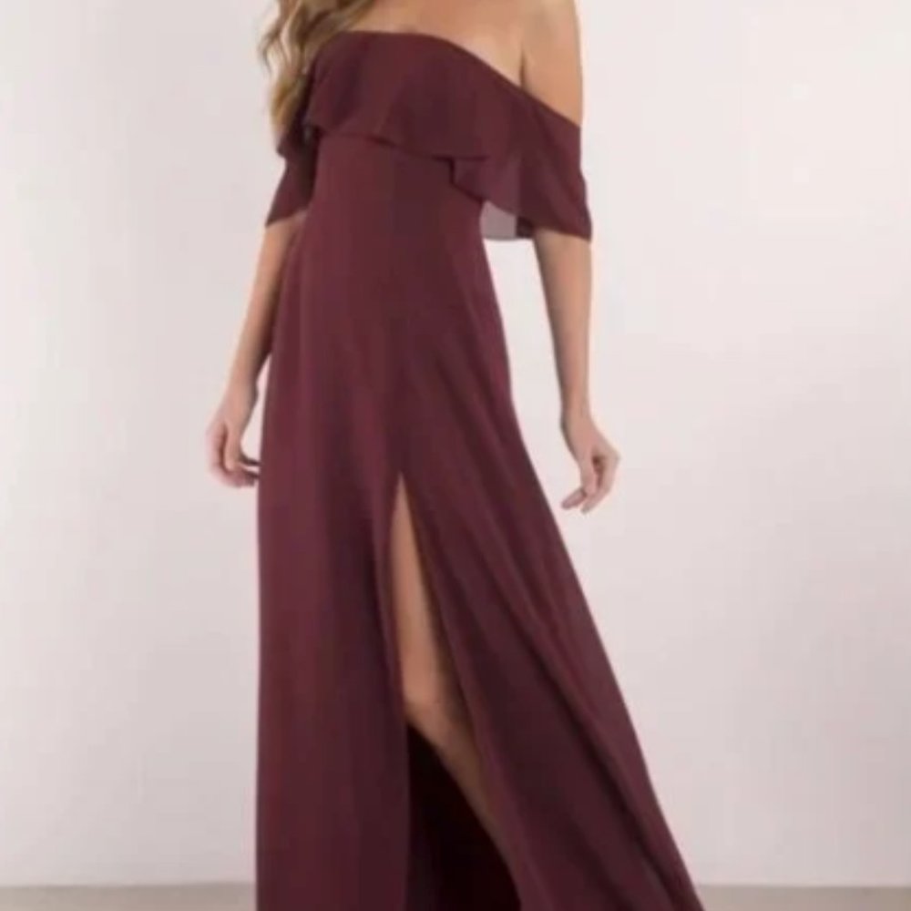 Tobi Maroon Wine Red Ruffle Top Maxi Dress, NWT